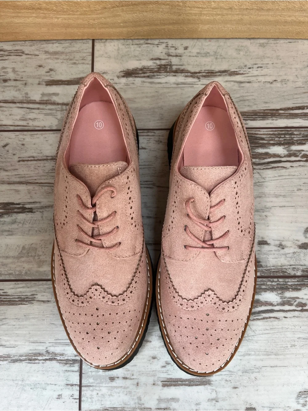 Dusty Pink Blush Wingtip Oxford Brogues Platform Lace Up 10
